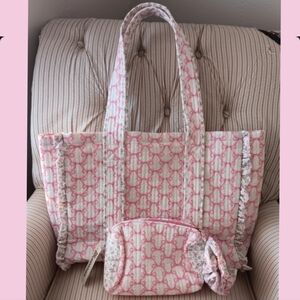 Pink Quilted Tote and Pouch Set